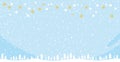 Winter blue background with snowfall and stars decor, beautiful christmas banner with copy space for text. Flat vector