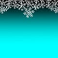 Winter blue background with various silver snowflakes.