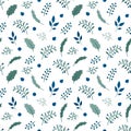 Winter blue pattern holly branch blueberry flat Royalty Free Stock Photo