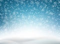 Winter blue sky with falling snow, snowflake. Holiday winter background for merry Christmas and Happy New Year. Blue Royalty Free Stock Photo