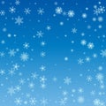 Winter blue sky with falling snow, snowflake. Holiday Winter background for Merry Christmas and Happy New Year. Vector Royalty Free Stock Photo