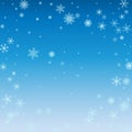 Winter blue sky with falling snow, snowflake. Holiday Winter background for Merry Christmas and Happy New Year. Vector Royalty Free Stock Photo