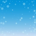 Winter blue sky with falling snow, snowflake. Holiday Winter background for Merry Christmas and Happy New Year. Vector Royalty Free Stock Photo