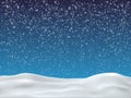 Winter blue sky with falling snow. Winter background for merry Christmas and happy new year. Royalty Free Stock Photo