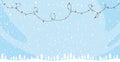 Winter blue snowfall background. Merry christmas and happy new year banner with copy space decorated with christmas