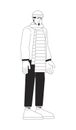 Winter blues sad caucasian man black and white 2D line cartoon character