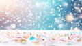 Winter blurred texture with snow and bokeh lights. Christmas background with color mixing sparkling glitter confetti. Banner Royalty Free Stock Photo