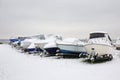 Winter boats parking - boats on trailers Royalty Free Stock Photo