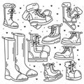 Winter boots hand drawn doodles coloring