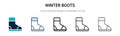 Winter boots icon in filled, thin line, outline and stroke style. Vector illustration of two colored and black winter boots vector Royalty Free Stock Photo