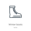 Winter boots icon. Thin linear winter boots outline icon isolated on white background from winter collection. Line vector winter Royalty Free Stock Photo