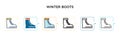 Winter boots vector icon in 6 different modern styles. Black, two colored winter boots icons designed in filled, outline, line and Royalty Free Stock Photo