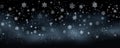 winter border, snow night. Falling snowflakes on dark blue background. Snowfall illustration