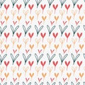 Winter botanical seamless pattern with blue red and yellow herbal rows on white