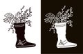 Winter bouquet in a boot. Stencil for cutting, burning or foiling