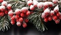 Winter branch with snow, tree decoration, close up generated by AI Royalty Free Stock Photo