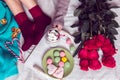 Winter breakfast in bed with red roses and heart of sugar candie Royalty Free Stock Photo