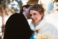 Winter bright wedding bride and groom couple Royalty Free Stock Photo