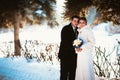 Winter bright wedding bride and groom couple Royalty Free Stock Photo