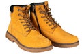 Winter brown nubuck boots with laces and zipper on white background