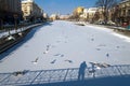 Winter in Bucharest - Dambovita river Royalty Free Stock Photo