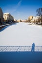 Winter in Bucharest - Dambovita river Royalty Free Stock Photo