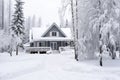 winter cabin covered in snow at a budget resort