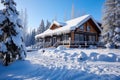 winter cabin covered in snow at a budget resort