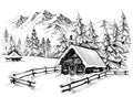 Winter cabin drawing