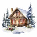 Winter Cabin With Snow & Holly