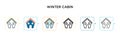 Winter cabin vector icon in 6 different modern styles. Black, two colored winter cabin icons designed in filled, outline, line and Royalty Free Stock Photo