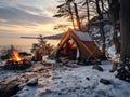 Winter Camping Adventure: Cozy Retreat in Snowy Wilderness