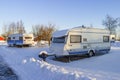 Winter camping caravans at a campsite Royalty Free Stock Photo