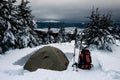 Winter camping in the mountains