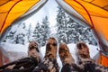 Winter camping on snow