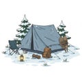 Winter Camping Scene Illustration Royalty Free Stock Photo