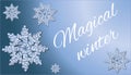 Winter card on a blue background with snowflakes. Vector fairytale illustration Royalty Free Stock Photo
