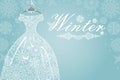 Winter card.Bridal dress with snowflake lace