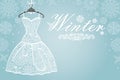 Winter card.Bridal dress with snowflake lace .Vertical