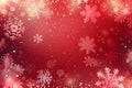 Winter card with falling snow, crystallic white snowflake on red background. Magical heavy snowflakes backdrop Royalty Free Stock Photo