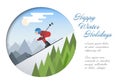 Winter card template with skier