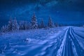 Winter in Carpathian mountains at night