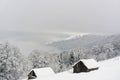 Winter Carpathian mountains with house and a lot of snow.