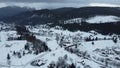 Winter Carpathian village Lazeschyna. View from above