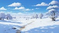 Winter Cartoon Landscape In Snowy Plains Royalty Free Stock Photo