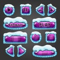 Winter cartoon purple buttons with snow Royalty Free Stock Photo