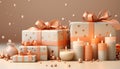 Winter celebration gift box, candle, decoration, love, snow, party generated by AI