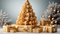 Winter celebration gift box, Christmas decoration, illuminated tree, shiny snowflake generated by AI Royalty Free Stock Photo