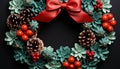 Winter celebration gift of nature, holly wreath, new humor generated by AI