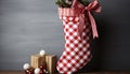 Winter celebration gift wrapped in homemade candy cane pattern generated by AI Royalty Free Stock Photo